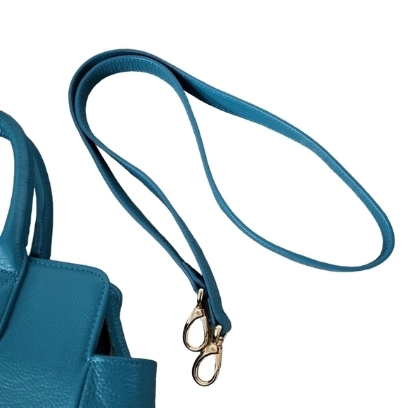 Onna Ehrlich Leather Satchel Bag Gold Details Jewel Teal Tone Like New - Picture 9 of 15